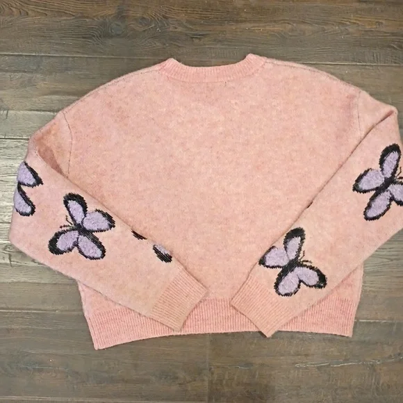 Cropped Pink and Purple Butterfly Sweater Size Medium Fairycore Whimsical - Picture 3 of 4